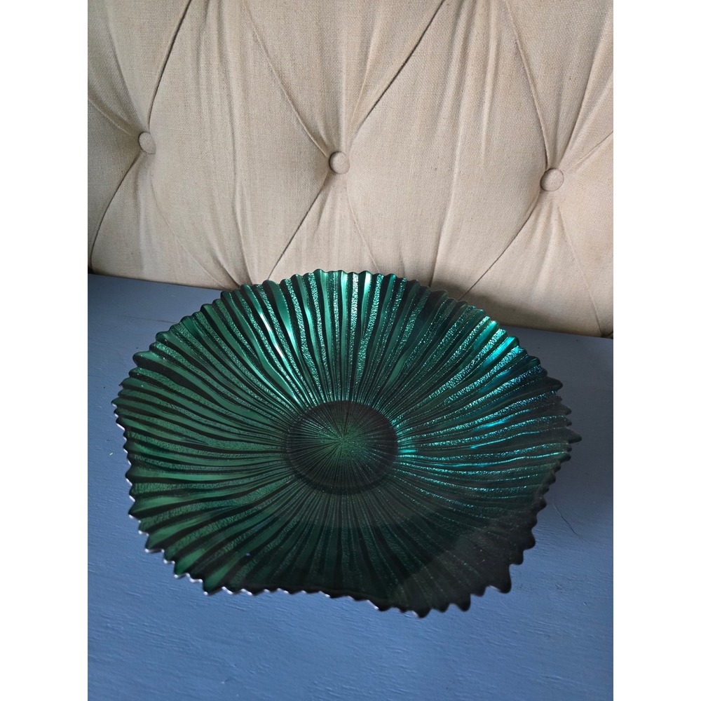 Emerald Green Glass Bowl Textured Decorative Centerpiece Modern Statement Dish